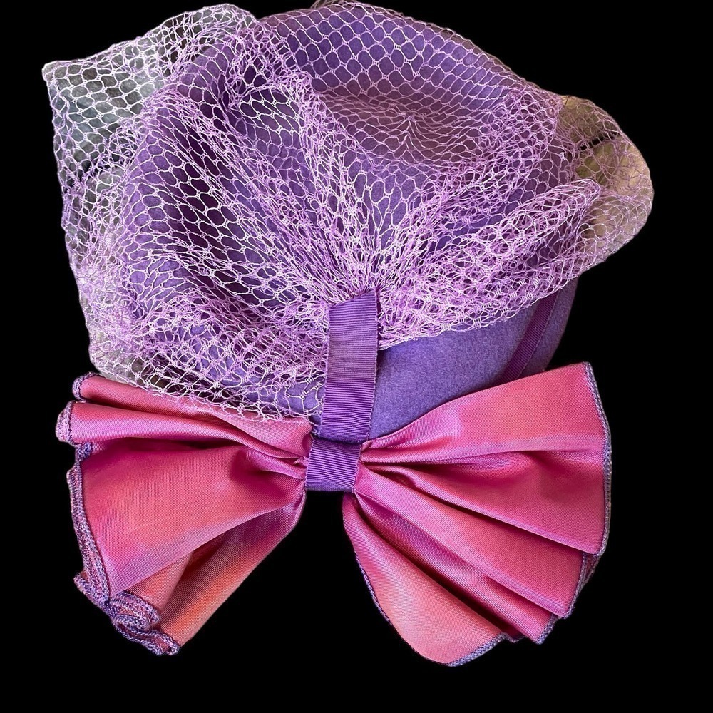 Vintage 1980s Wool Fascinator Hat Lilac Purple With Accordion Bow Original Veil - Picture 3 of 16